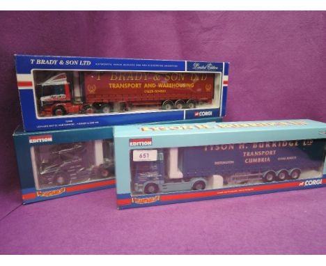 Three Corgi (china) limited edition 1:50 scale diecast advertising wagons, Tyson H Burridge Ltd, T Brady & Son Ltd and Atchis