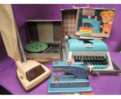 A Vulcan child's sewing machine, a Chad Valley child's record player, a Lilliput type writer and a Hoover child's upright vac