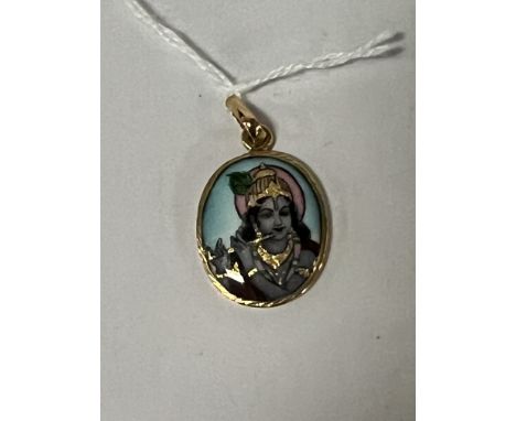 GOLD ENAMEL INDIAN DEITY PENDANT 4.9 GRAMS APPROX