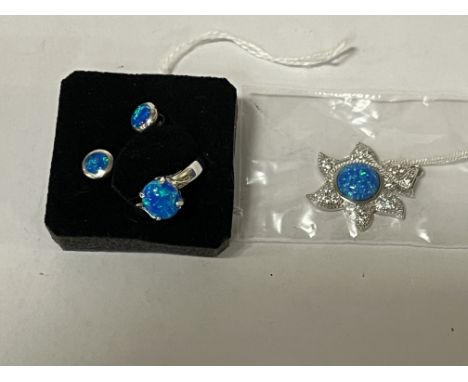 STERLING SILVER SET OF BLUE OPAL JEWELLERY