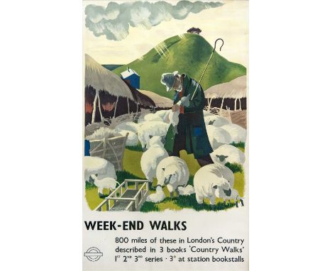 Clare LEIGHTON (1898-1989)  Poster WEEK-END WALKS, Lithograph, signed in the plate, published by London Transport 1938, 99x61