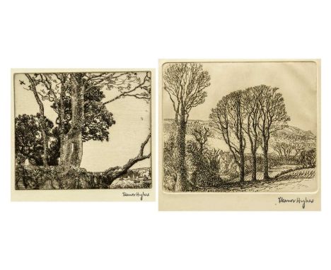 Eleanor HUGHES (1882-1959) Two etchings  Trees with Two Birds, 1937, stamped signature, plate 15 x 17.5cmThree Trees, 1937, s