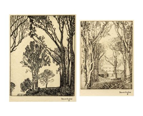 Eleanor HUGHES (1882-1959) Two etchings   Woodland Farmyard, 1937, stamped signature, plate 20 x 15cmTall Trees, stamped sign