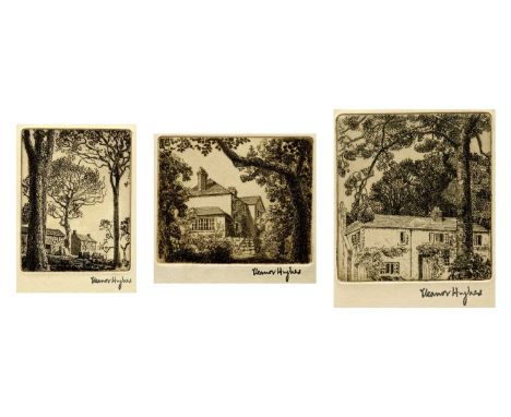 Eleanor HUGHES (1882-1959) Three small etchings   Lamorna Gate, 1937, stamped signature, plate 9.2 x 8.5cm,Trewoofe Orchard, 