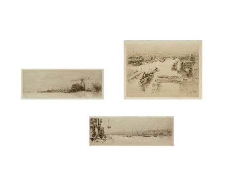 William WALCOT (1874-1943) Three works   The Tyne, 1922, etching & drypoint, signed, plate 14 x 19cmLondon Barges on the Tham