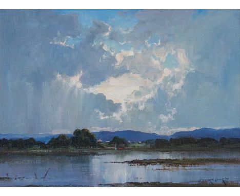 Leonard Hugh LONG (1911-2013) Shoalhaven Evening Oil on board, signed, titled verso on gallery label, 30cm x 40cm, 43.5cm x 5