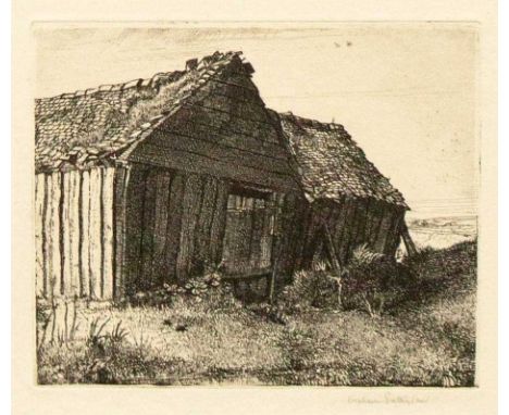 Graham Vivian SUTHERLAND (1903-1980) Warning Camp, 1924  Etching, signed, titled and annotated, plate 12.6 x 15.5, sheet 19 x
