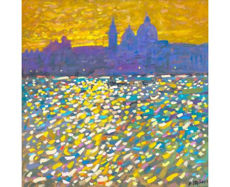 Paul STEPHENS (1957) Venice, Dappled Light  Oil on board, signe, further signed and inscribed to verso, 49 x 49cm, 55 x 55cm 