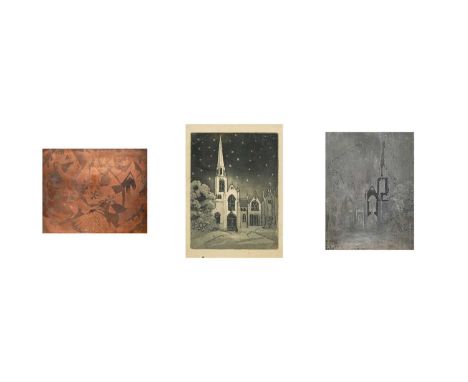 Isabel Beatrice MESHAM (1896-?) An etching/aquatint and two etching plates  St Mary's Church with Starts, Torquay, Devon, etc