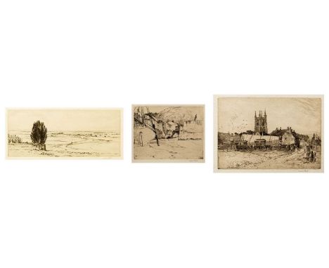 Frank SHORT (1857-1945) Three etchings  Polperro Harbour with Bridge, 1888, signed, plate 15 x 20cm, sheet 21 x 28cm (Hardie 