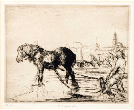 Edmund BLAMPIED (1886-1966) Ostend Horse, 1926-27  Drypoint, signed, titled and numbered 96/100 in pencil, plate 18 x 22.8cm,