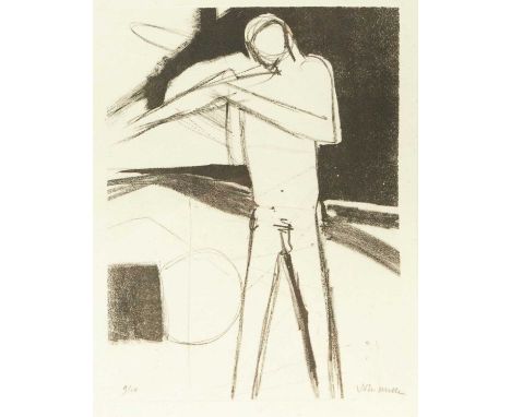 John MILLER (1931-2002) Figure in Landscape  Etching, signed, numbered 9/10, 30 x 23cm, 55 x 45cm framed.