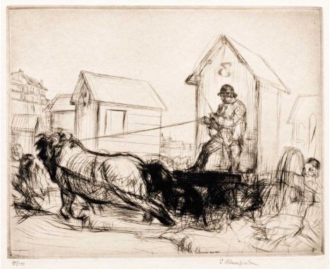 Edmund BLAMPIED (1886-1966) Bathing Machine, 1926  Drypoint, signed, titled and numbered 97/100, plate 17.8 x 22.4cm, sheet 2