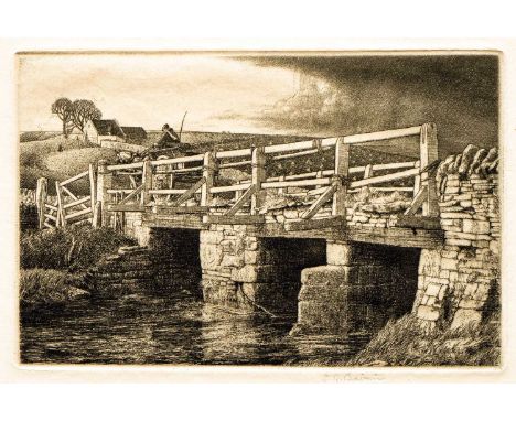 Stanley Roy BADMIN (1906-1989) Swinbrook Bridge, 1931  Etching, signed, titled and numbered 28/45, plate 9.4 x 14.6cm, sheet 