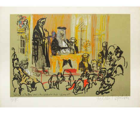 Feliks TOPOLSKI (1907-1989) Delivery of the Pyx Verdicts  Lithograph, signed and numbered 3/175, image size 40 x 59cm, 53 x 7