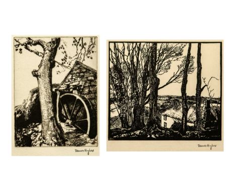 Eleanor HUGHES (1882-1959) Two works  Cottage with Trees, 1937, linocut, stamped signature, image 18 x 20.5cm, sheet 26 x 39c