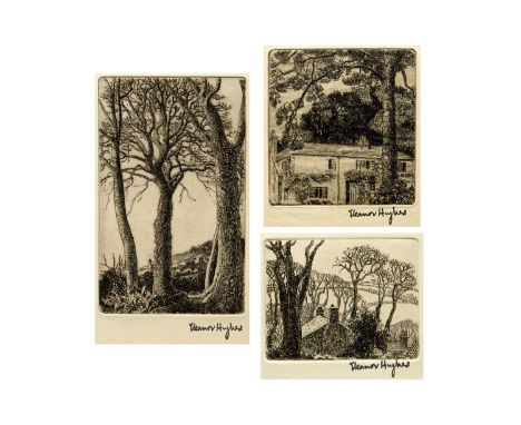 Eleanor HUGHES (1882-1959) Three small etchings   Sycamores with Farm in the Distance, 1939, stamped signature, plate 15 x 9.