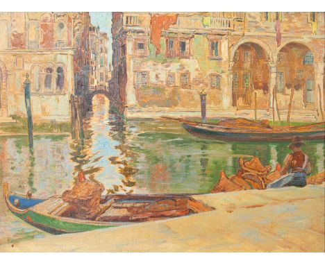 Robert Borlase SMART (1881-1947) Venetian Palaces  Oil on canvas board, Signed, Lanhams back label, 44x59cm and 62x78cm inclu