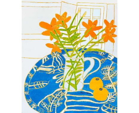 Bryan PEARCE (1929-2006) Still Life with Orange Flowers, 1996   Oil on board, signed, artist's label to verso, 61 x 51cm, fra
