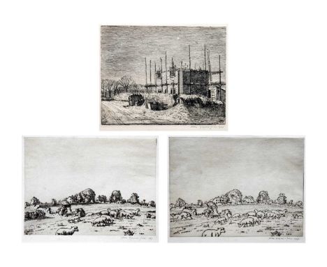 Allan GWYNNE-JONES (1892-1982) Three etchings   'Lambs on a Hillside' 1927, 1st state, signed and dated, plate 21.5 x 29cm'La