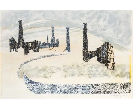 John Humphrey SPENDER (1910-2005) Cornish Tin Mines, 1971  Lithograph, signed and numbered 5/70, 37.6 x 58.5 cm, framed 58 x 