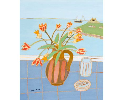 Bryan PEARCE (1929-2006) Tulips & Daffodils, 1986   Oil on board, signed, titled and dated to verso, 61 x 51cm, framed 75 x 6