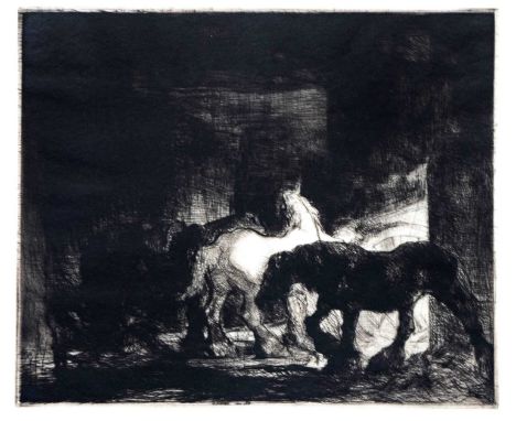 Edmund BLAMPIED (1886-1966) Night Time in a Stable, 1927  Drypoint, signed, inscribed and numbered 3/100, plate 25.6 x 30.6cm