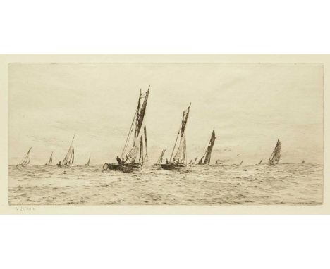 William Lionel WYLLIE (1851-1931) Fishing Boats Off Ryde, 1927  Etching and drypoint, signed, plate 17 x 38cm, sheet 29 x 45.
