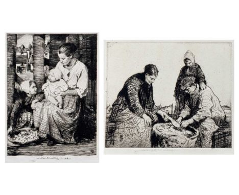 William Lee HANKEY (1869-1952) Two works  'Counting the Fish' 1928, etching, signed and titled, edition 100, plate 20 x 23.5c