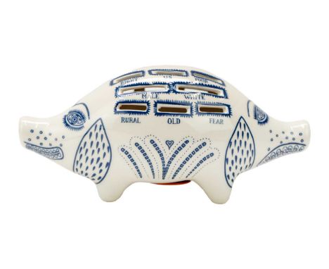 Grayson PERRY (1960) Piggybank  Painted and glazed ceramic, artist's monogram to underside, height 13cm, length 26cm.This pie