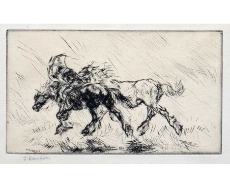 Edmund BLAMPIED (1886-1966) Through the Storm, 1923  Drypoint, signed, plate 10 x 17.7cm, sheet 20.6 x 26.8cm (mounted 51 x 4