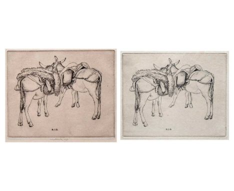 Robert Sargent AUSTIN (1895-1973) Donkeys of Selva, 1928  Engraving, plate 13.2 x 16.5cm, sheet 18.7 x 24.5cmAn early proof b