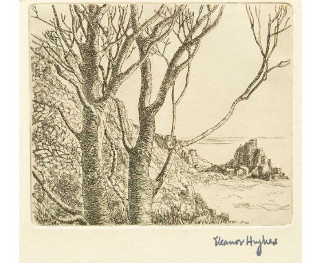 Eleanor HUGHES (1882-1959) Trees Overlooking Lamorna Cove, 1938  Etching, stamped artist's signature, plate 11.8 x 14cm, shee