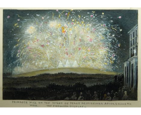 British School, mid/late 19th century- The Firework Display; watercolour and bodycolour heightened with white on paper stuck 