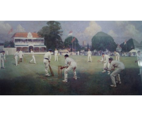 After Albert Chevallier Tayler NEAC RBA ROI, British 1862-1925- Kent v. Lancashire at Canterbury in 1906; offset lithograph, 