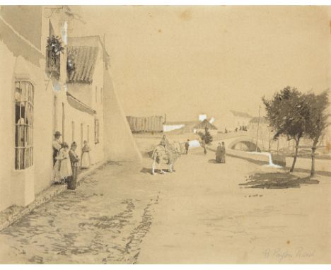 Robert Payton Reid, ARSA, Scottish 1859-1945- A village scene with figures, a horse and a bridge over a river; and A coastal 