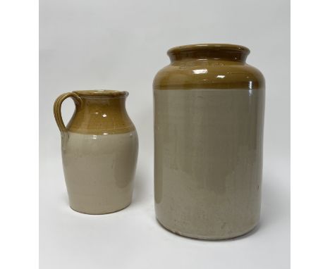 A Pearson &amp; Co two-tone stoneware jar with lid (h. 40cm), together with a Murray &amp; Co of Glasgow two-tone stoneware j