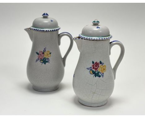 An early Carter Stabler &amp; Adams Poole Pottery coffee pot and cover pattern BF and one reporoduction pot in the pattern BF