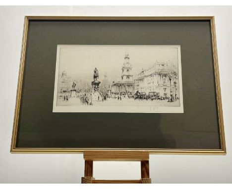 William Walcot R.E (Russian/Scottish 1874-1943), Trafalgar Square, etching, signed pencil bottom right, framed. (plate 16cmx3