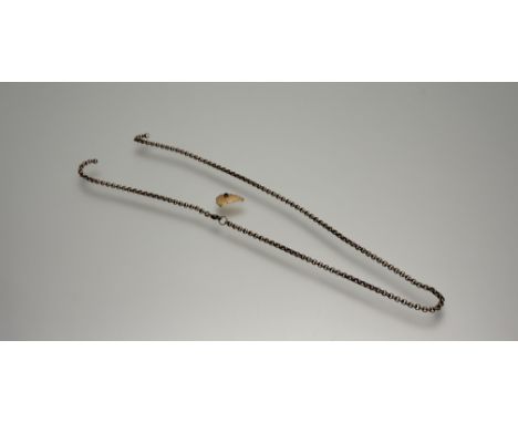 A 9ct gold belcher link chain necklace with lobster claw fastening a/f: l. x 29cm 10.2g and a 14ct gold shaped panel set blac