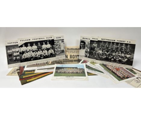 Football interest - a collection of vintage magazine cutouts, posters, and club photographs comprising,  a Dennis Law A3 cuto