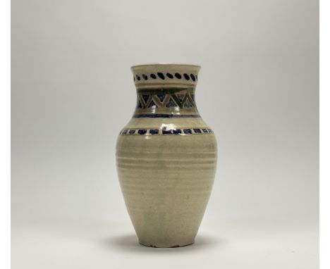 An early Carter Stabler Adams Poole Pottery vase decorated in a transitional Geometric pattern. (h-26cm)