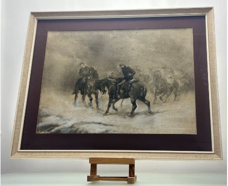 Walker, French Pastrol Lost in a Fog 1870, pastel and charcoal on paper, unsigned, paper label verso, framed. (42cmx56cm)