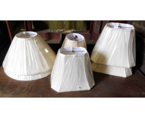 Two pairs of beige and cream silk lamp lamps and others, in various sizes, as new in original shrink wrap. 