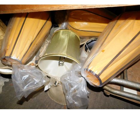 A large quantity of silk and other light shades, to include three unopened balloon shaped examples, in yellow with blackened 