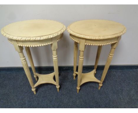 A pair of contemporary French style oval lamp tables on reeded legs, height 75cm