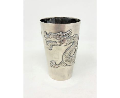 A Chinese silver metal cup, indistinctly marked to base, height 9 cm, 108.6g.