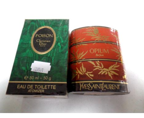 Two bottles of perfume, Christian Dior Poison and Yves Saint Laurent Opium, in original boxes, sealed  
