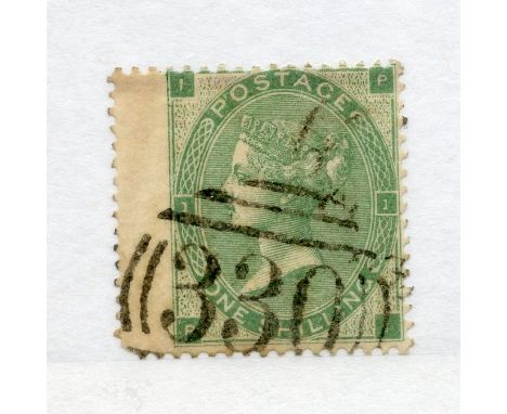 1862 - 4 1/- green plate 1 (PI) fu with light duplex cancel.  SG 90.  Cat £300.