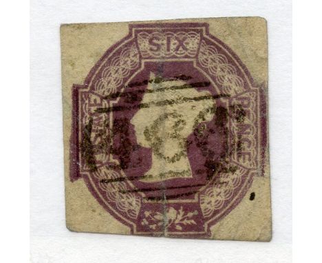 1847 Embossed 6d lilac 3 margined with light duplex cancel.  SG 59.  Cat #1000.